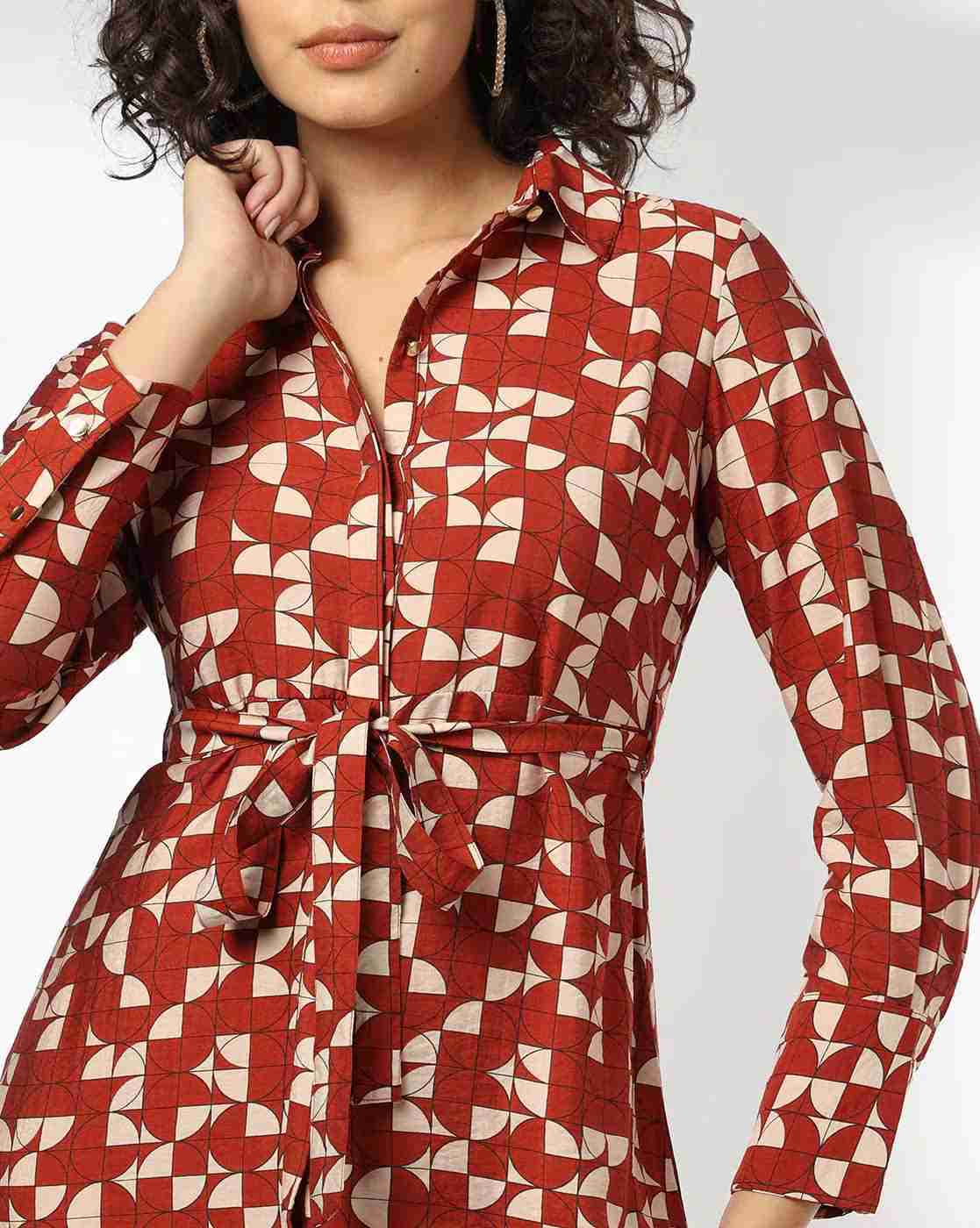 FIG | Women Geometric Print Shirt Dress|3