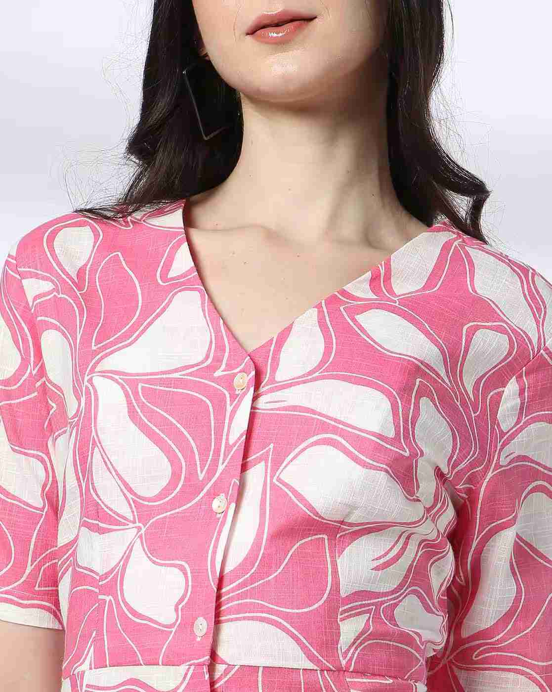 FIG | Women Leaf Print Shirt Dress|3