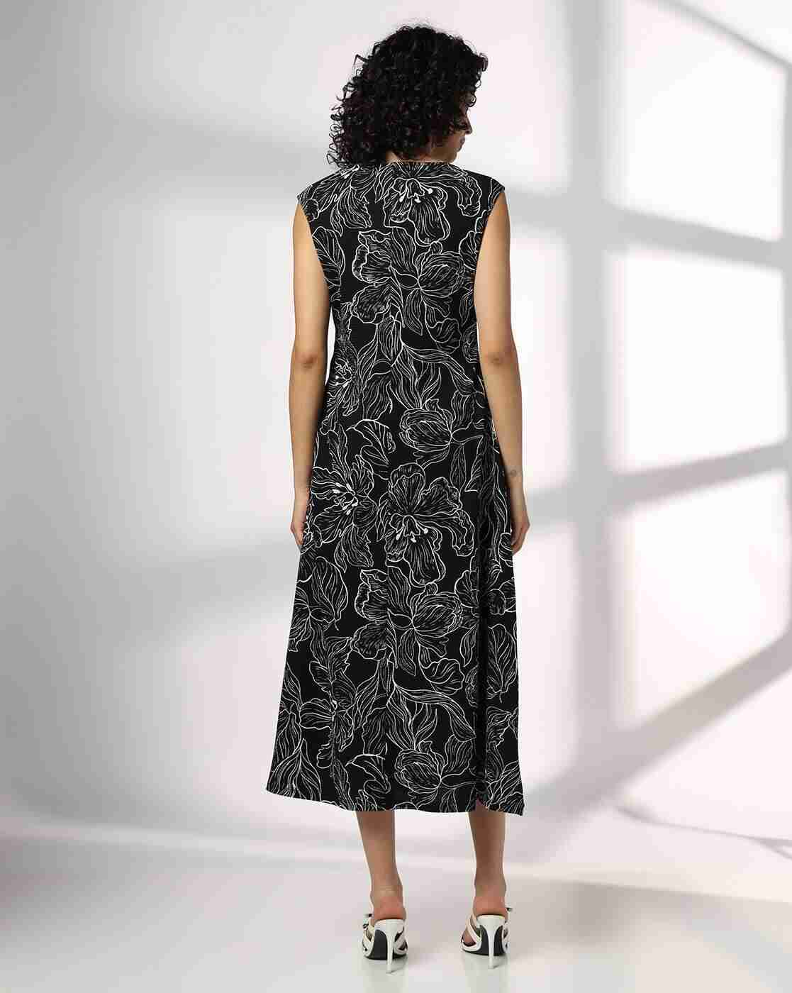 FIG | Women Floral Print Boat-Neck A-Line Dress|2
