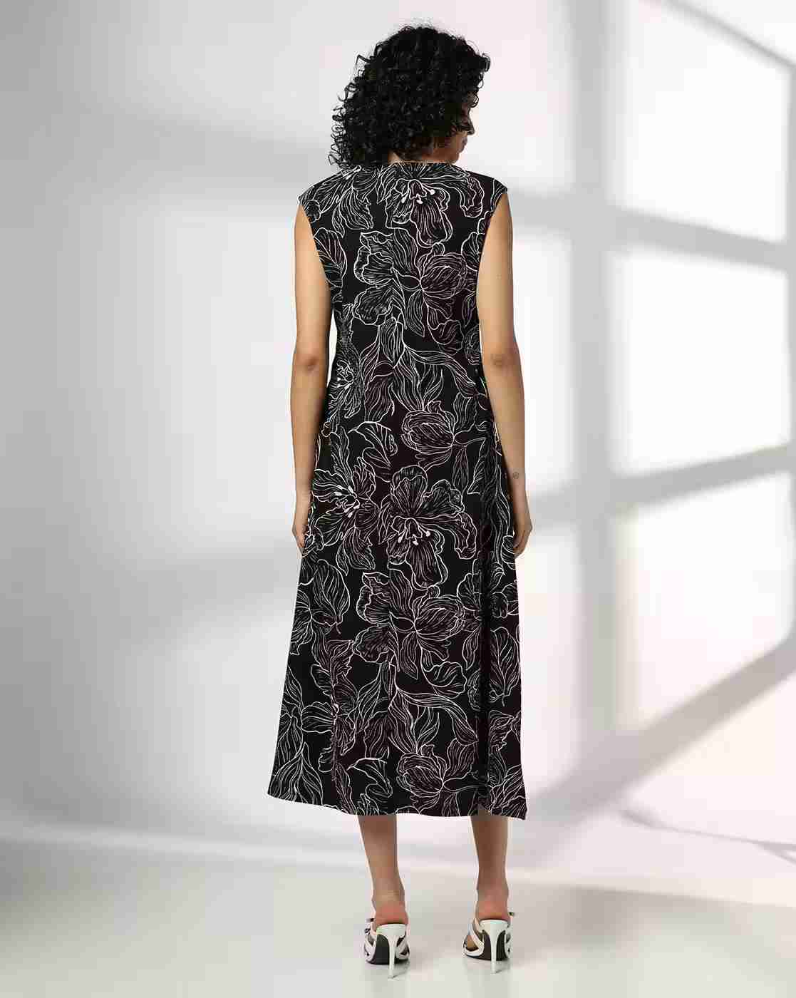 FIG | Women Floral Print Boat-Neck A-Line Dress|2