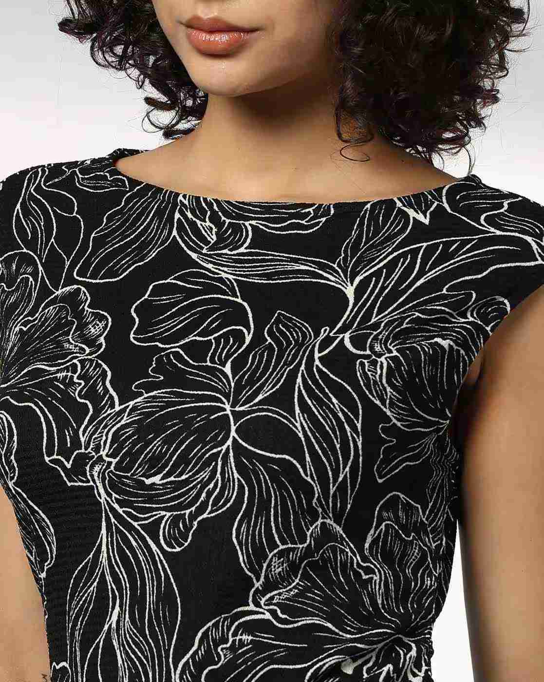 FIG | Women Floral Print Boat-Neck A-Line Dress|3