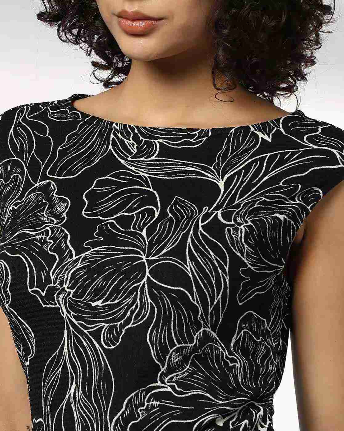 FIG | Women Floral Print Boat-Neck A-Line Dress|3