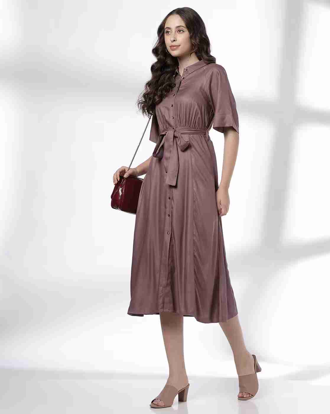 FIG | Women Shirt Dress with Waist Tie-Up|0