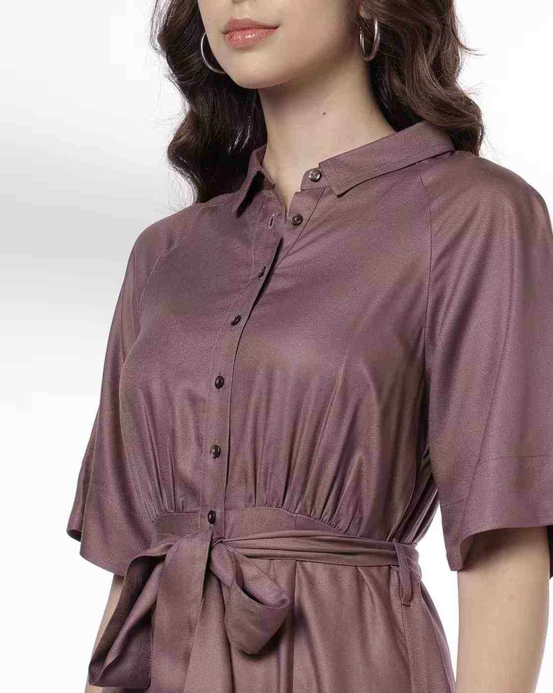 FIG | Women Shirt Dress with Waist Tie-Up|4