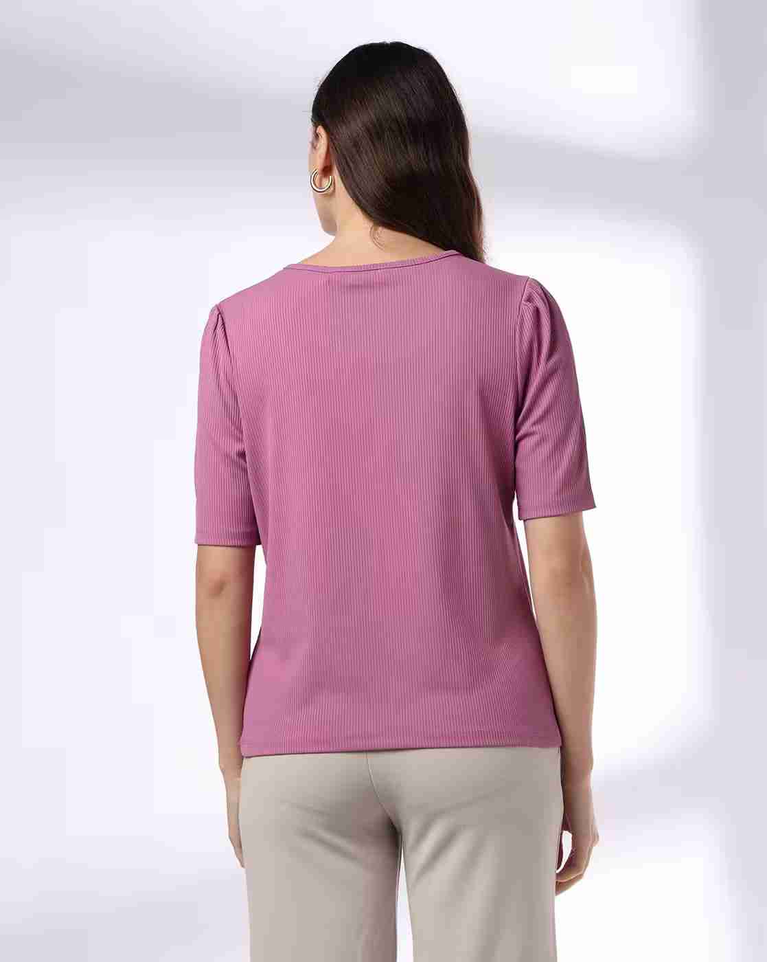 FIG | Women Ribbed Relaxed Fit Crew-Neck T-Shirt|2