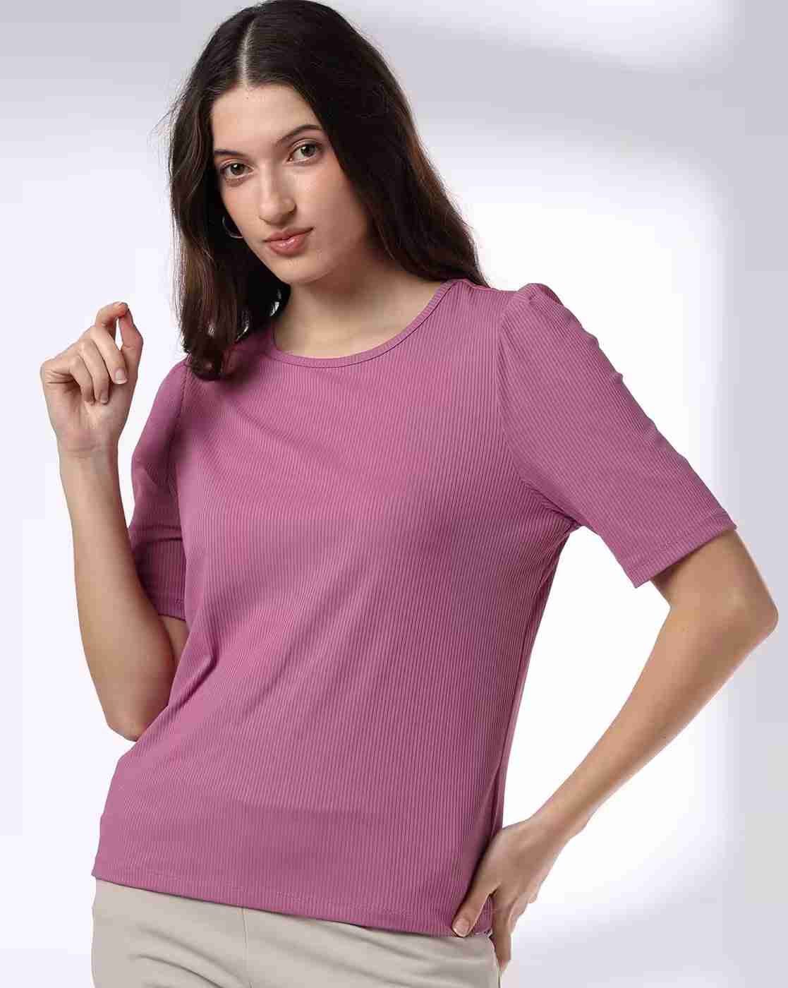 FIG | Women Ribbed Relaxed Fit Crew-Neck T-Shirt|3