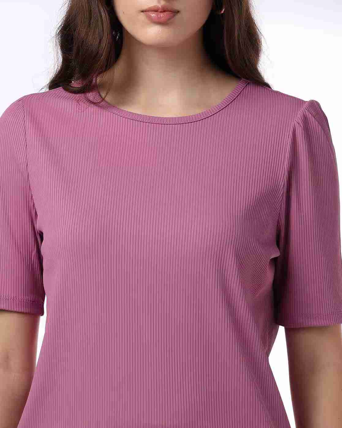 FIG | Women Ribbed Relaxed Fit Crew-Neck T-Shirt|4