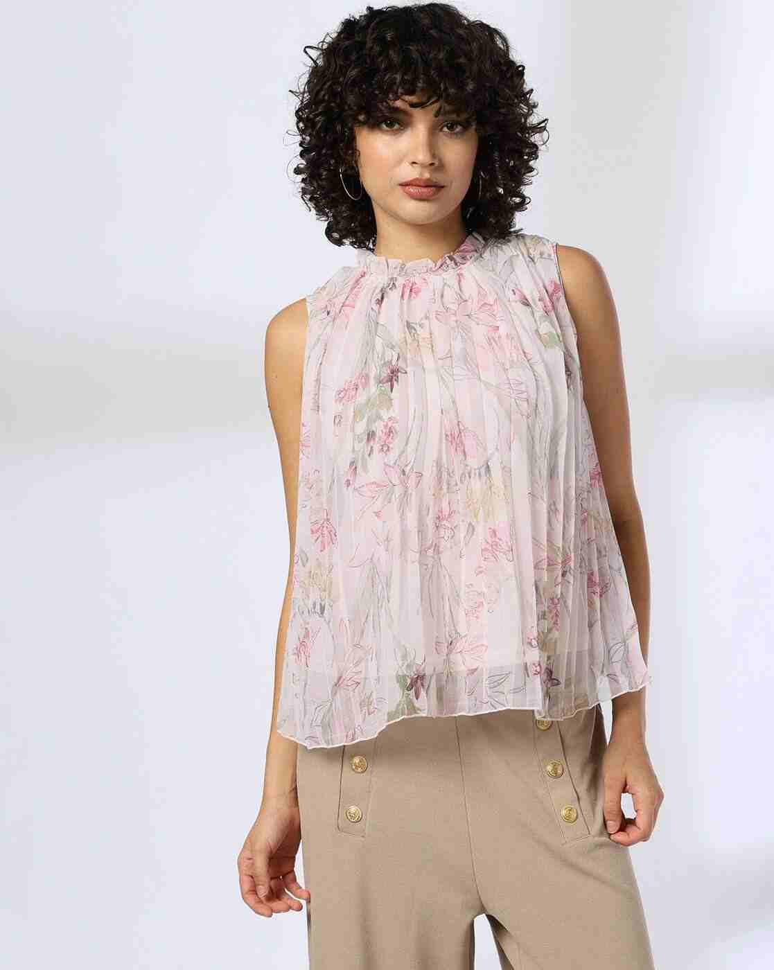 FIG | Women Floral Print Relaxed Fit Pleated Top|0