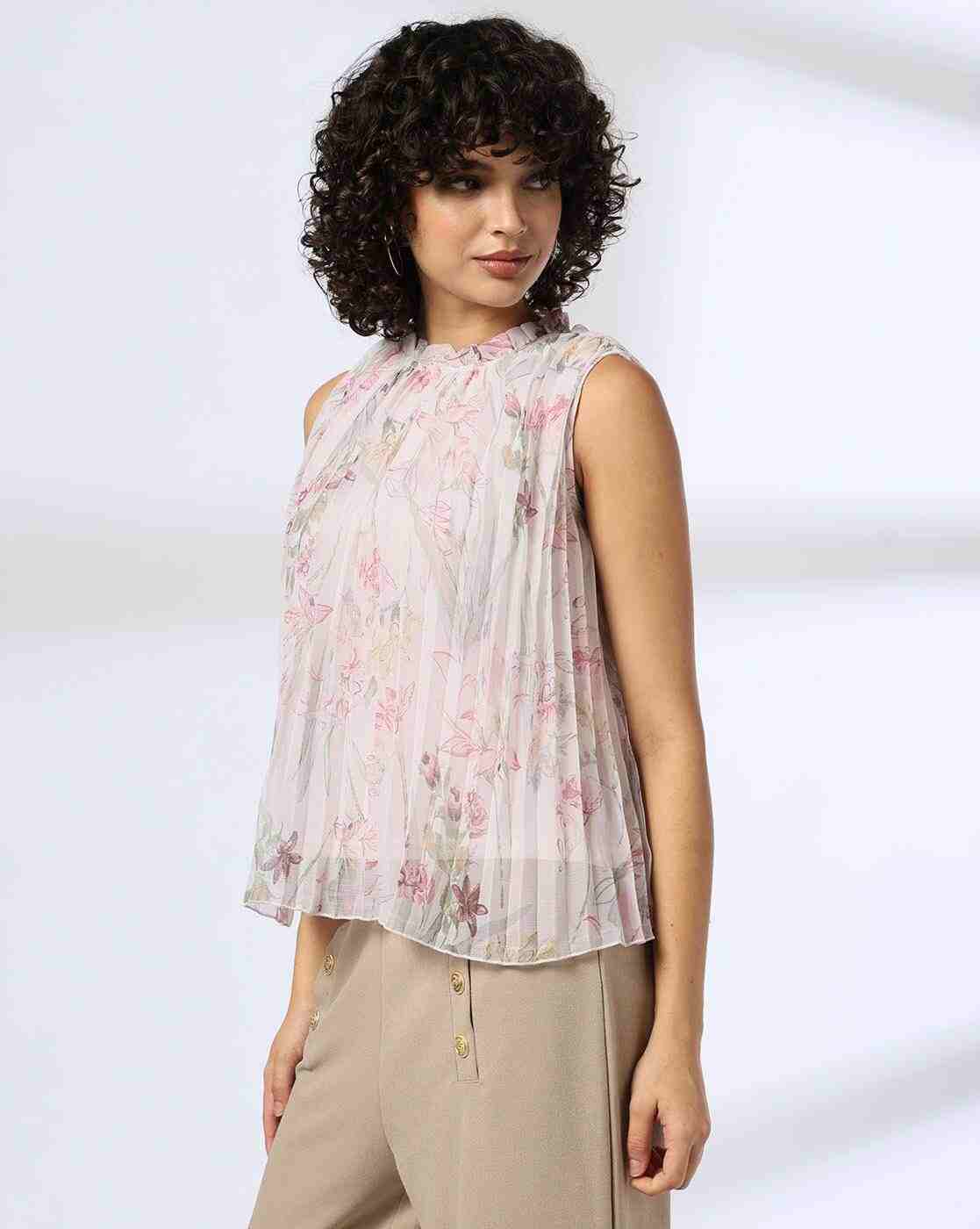 FIG | Women Floral Print Relaxed Fit Pleated Top|1