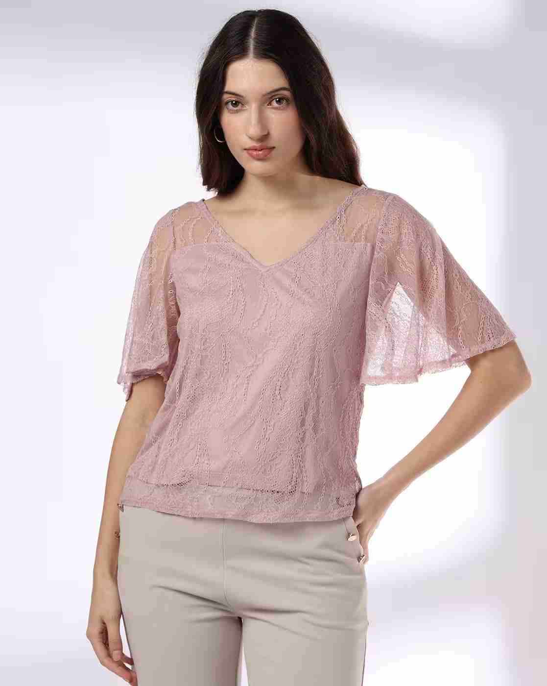 FIG | Women Lace Top with Butterfly Sleeves|0