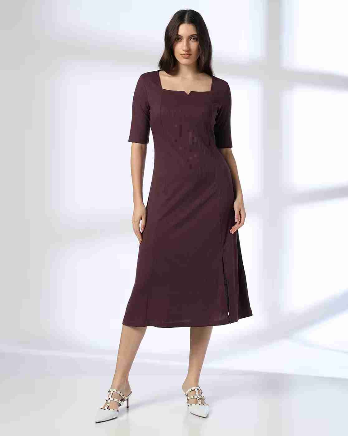 FIG | Women Ribbed Square-Neck A-Line Dress|0