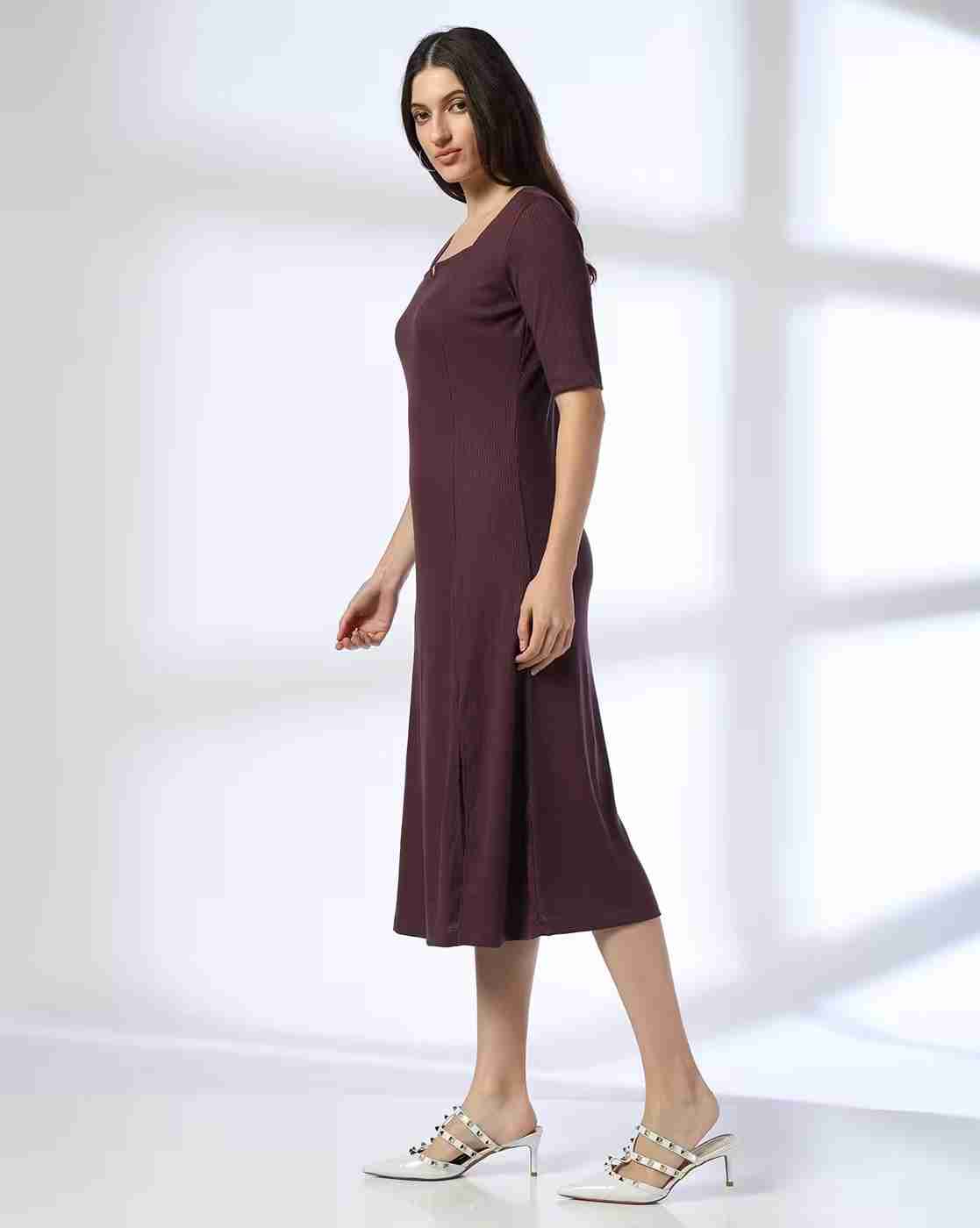 FIG | Women Ribbed Square-Neck A-Line Dress|1
