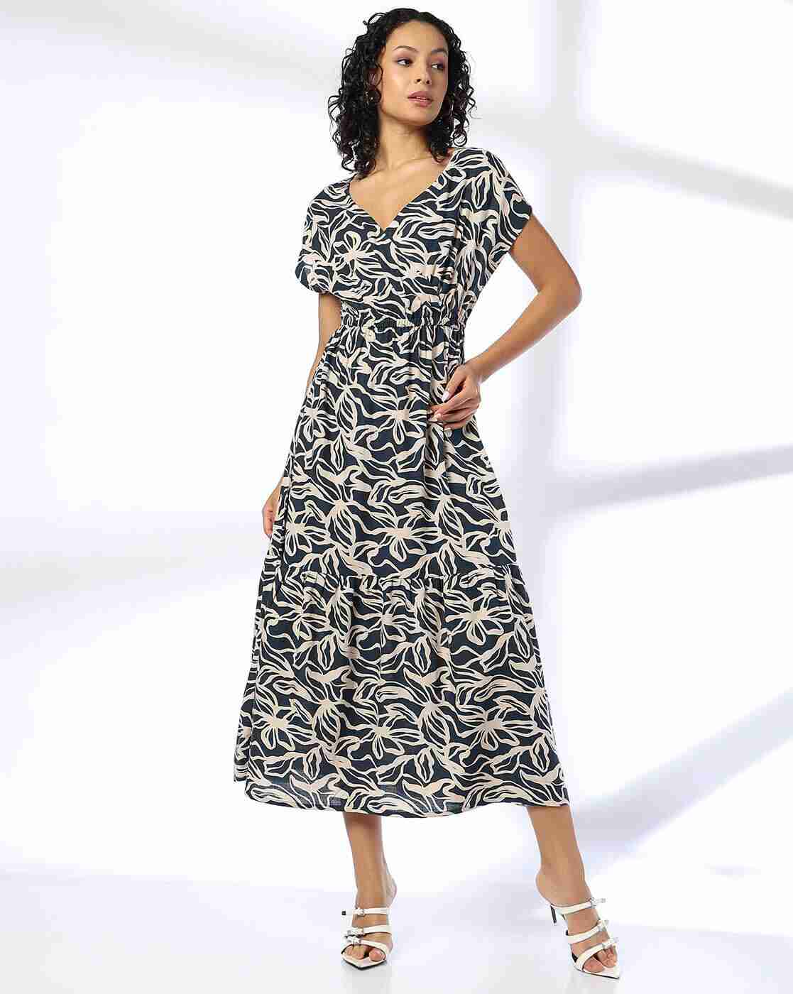 FIG | Women Printed V-Neck A-Line Dress|0