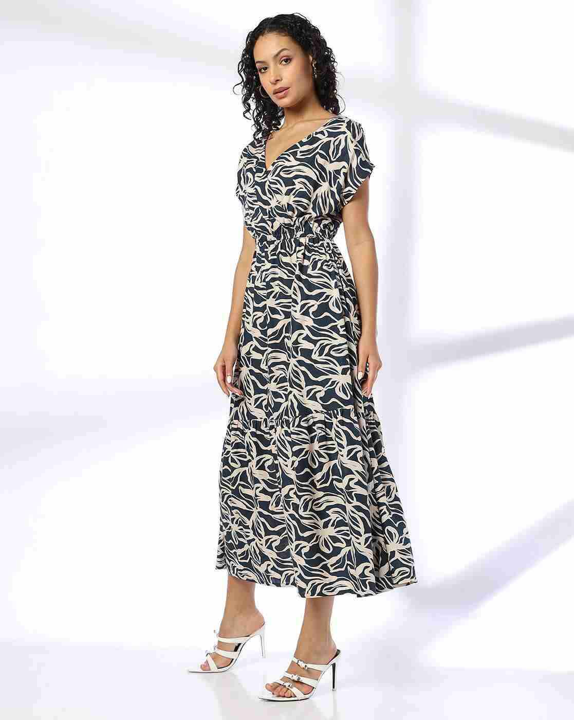 FIG | Women Printed V-Neck A-Line Dress|1