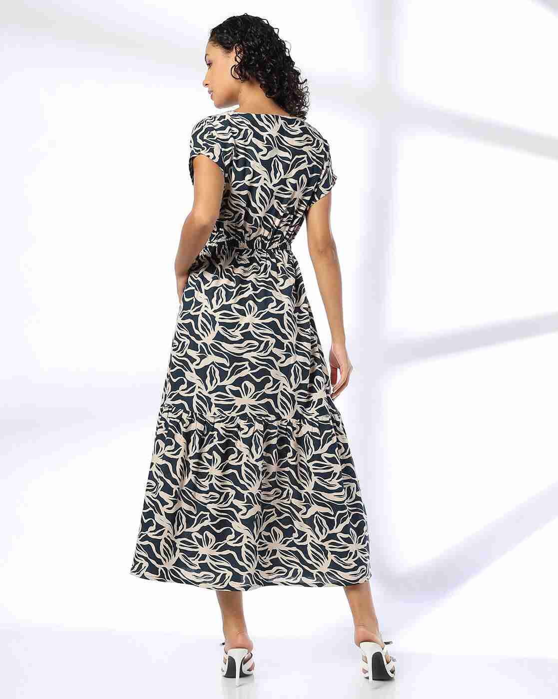 FIG | Women Printed V-Neck A-Line Dress|2