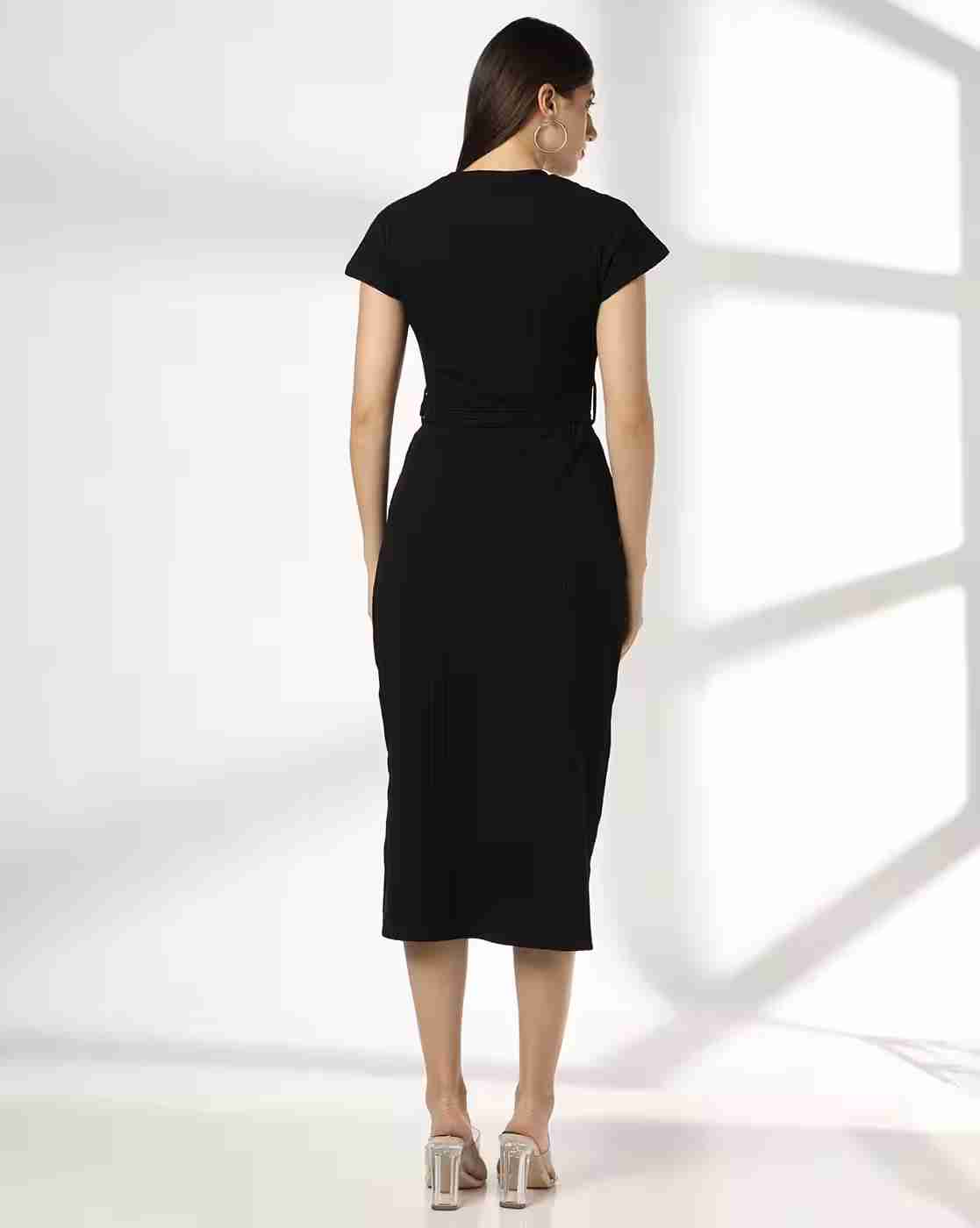 FIG | Women Ribbed Round-Neck A-Line Dress with Tie-Up Belt|2