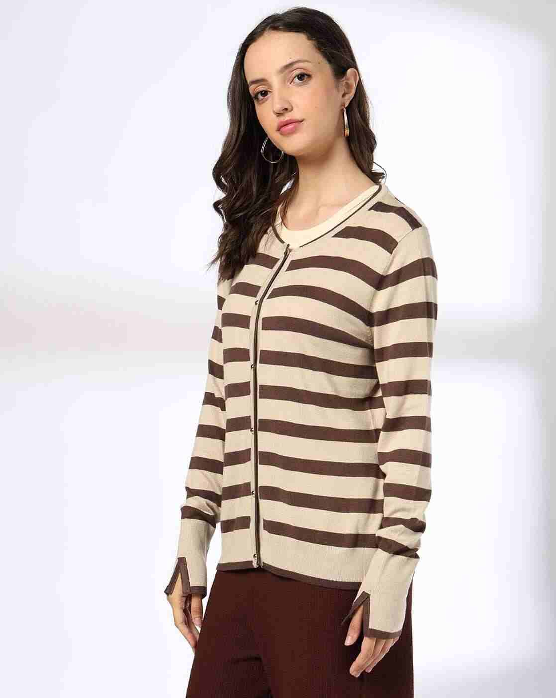 FIG | Women Striped Round-Neck Cardigan|1