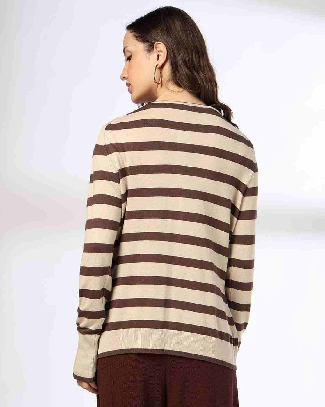 FIG | Women Striped Round-Neck Cardigan|2