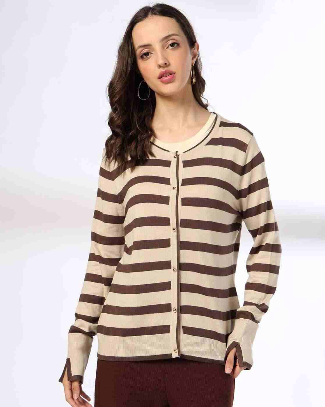 FIG | Women Striped Round-Neck Cardigan|3