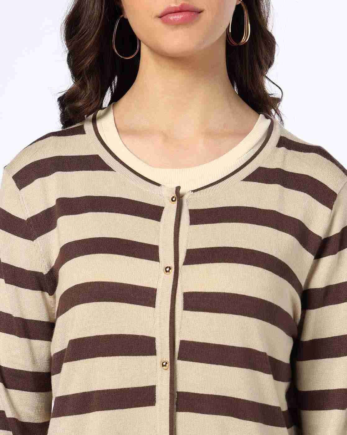 FIG | Women Striped Round-Neck Cardigan|4