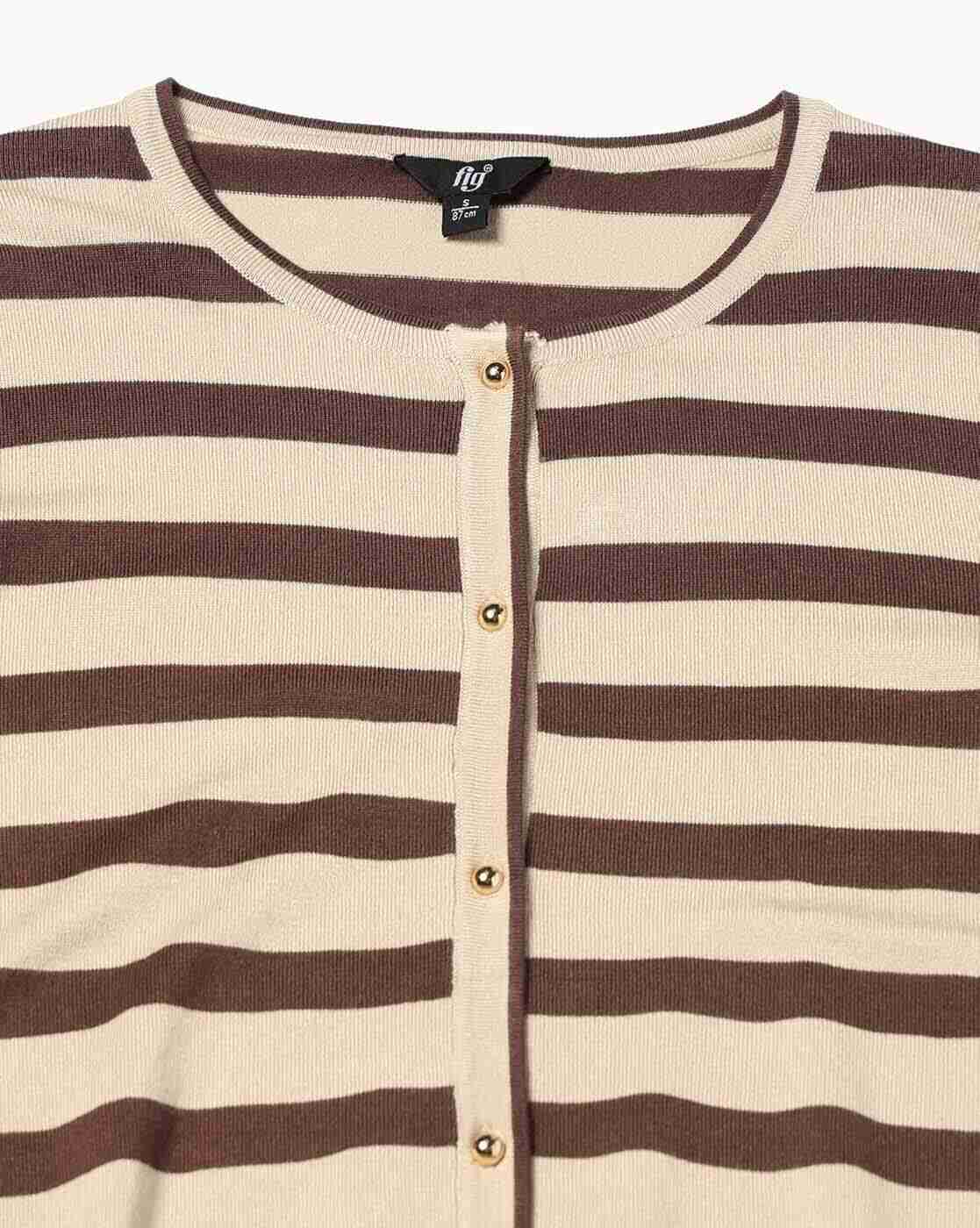 FIG | Women Striped Round-Neck Cardigan|5