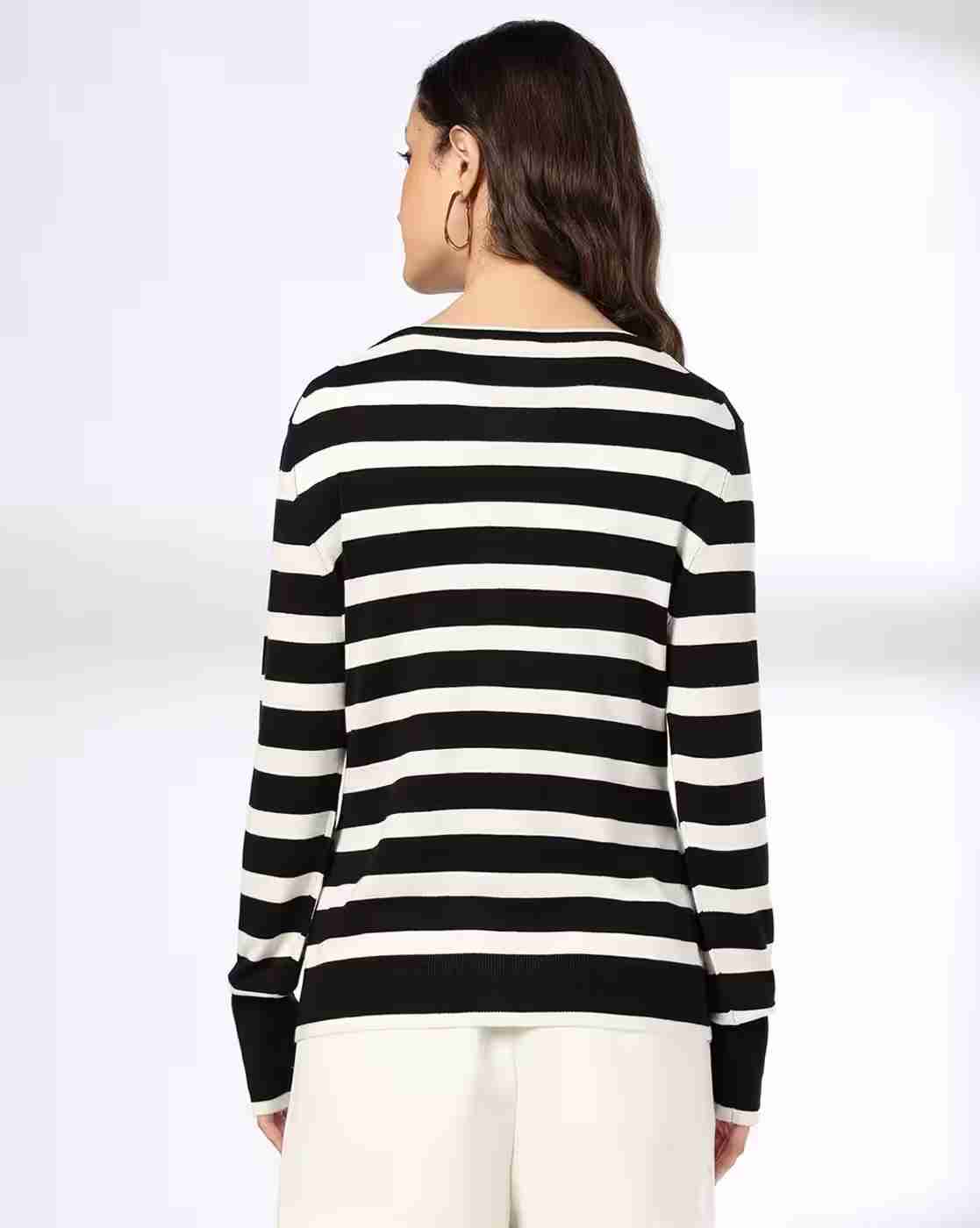 FIG | Women Striped Round-Neck Cardigan|2