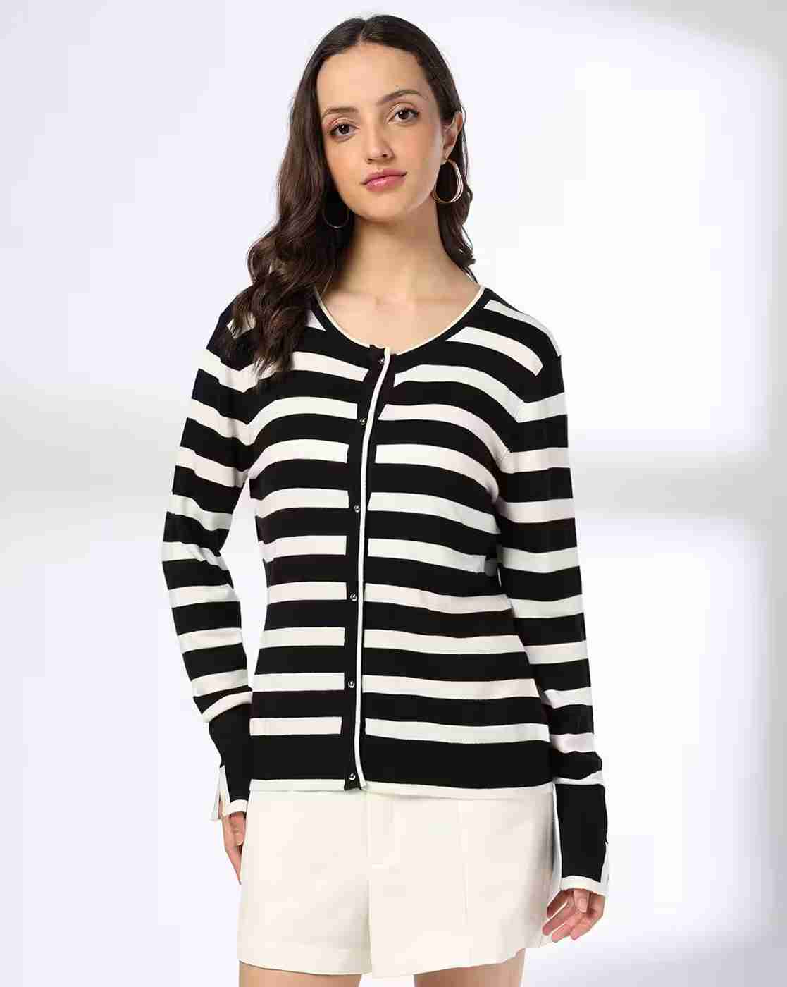 FIG | Women Striped Round-Neck Cardigan|3