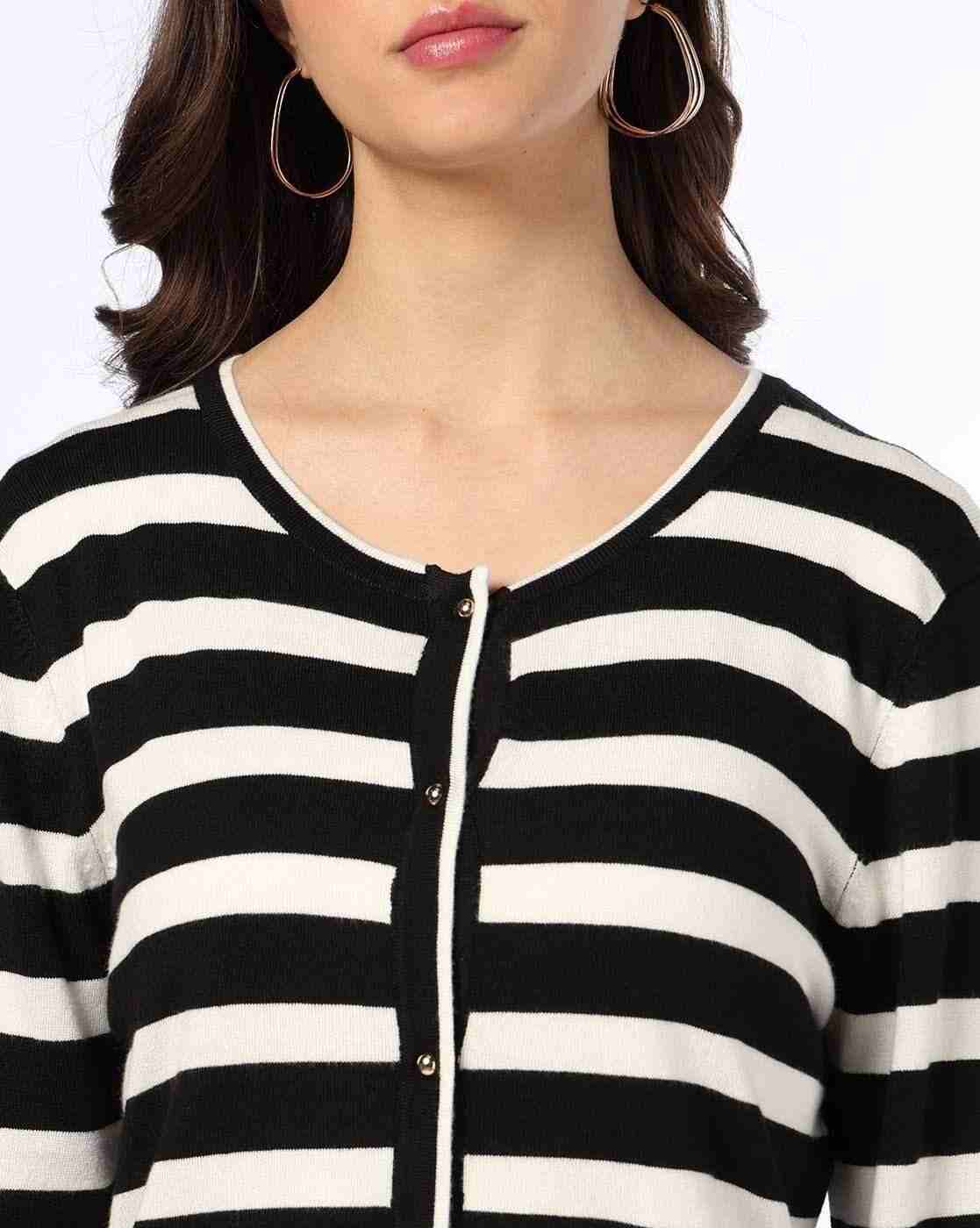 FIG | Women Striped Round-Neck Cardigan|4