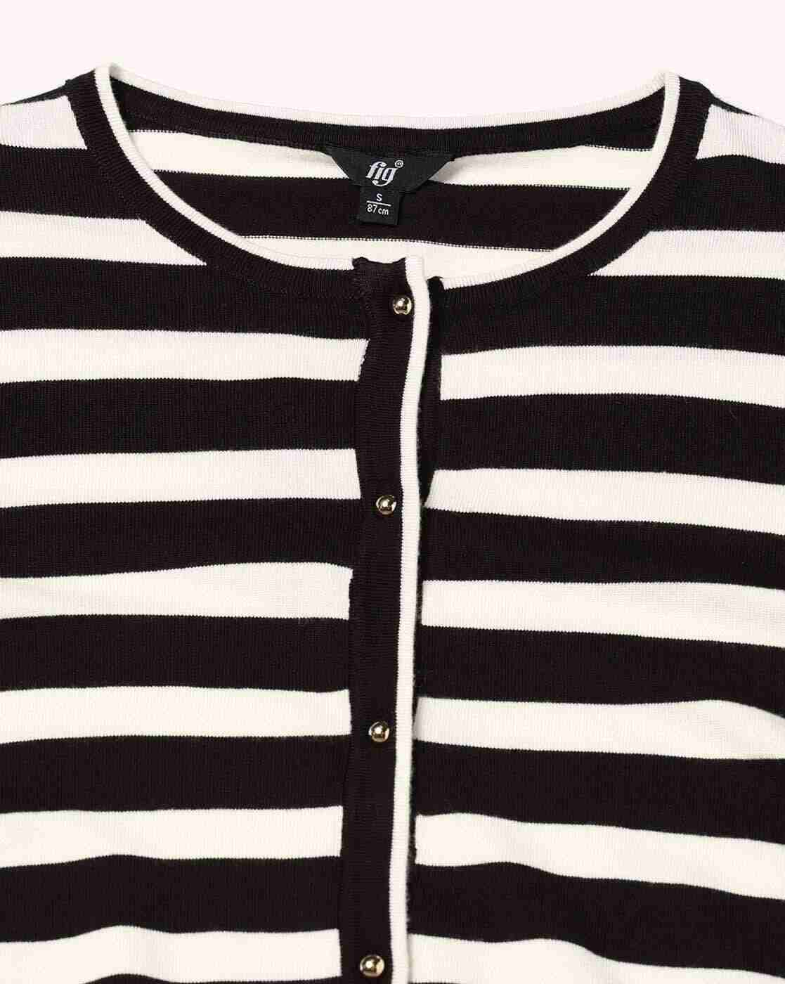 FIG | Women Striped Round-Neck Cardigan|5