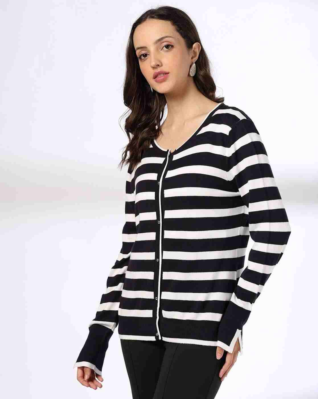 FIG | Women Striped Round-Neck Cardigan|1