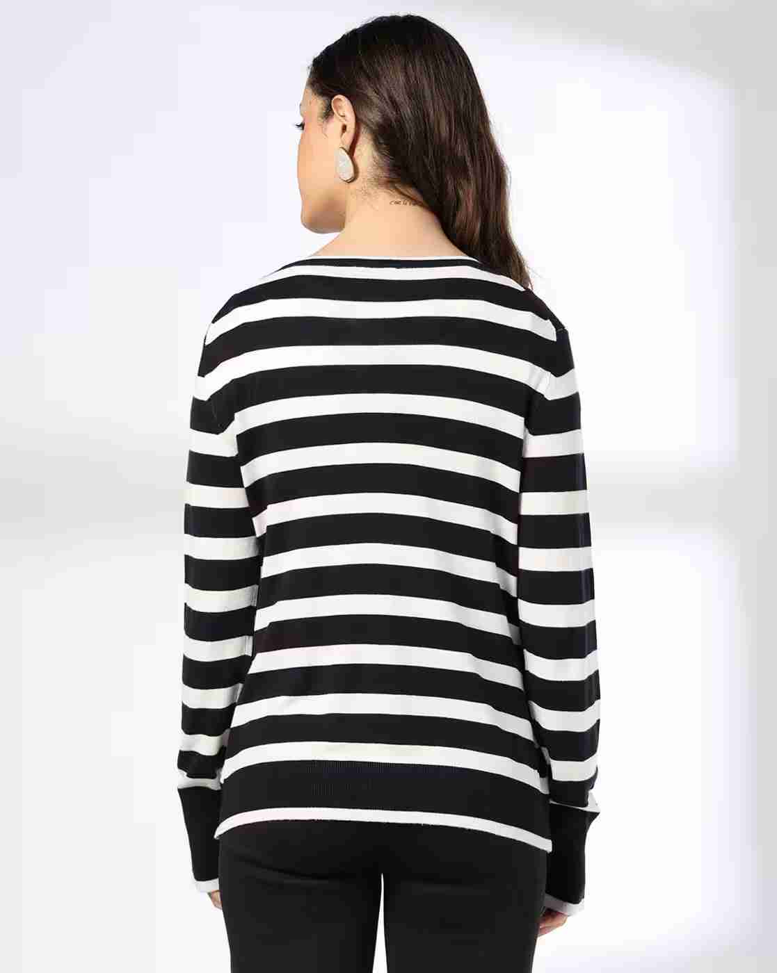 FIG | Women Striped Round-Neck Cardigan|2