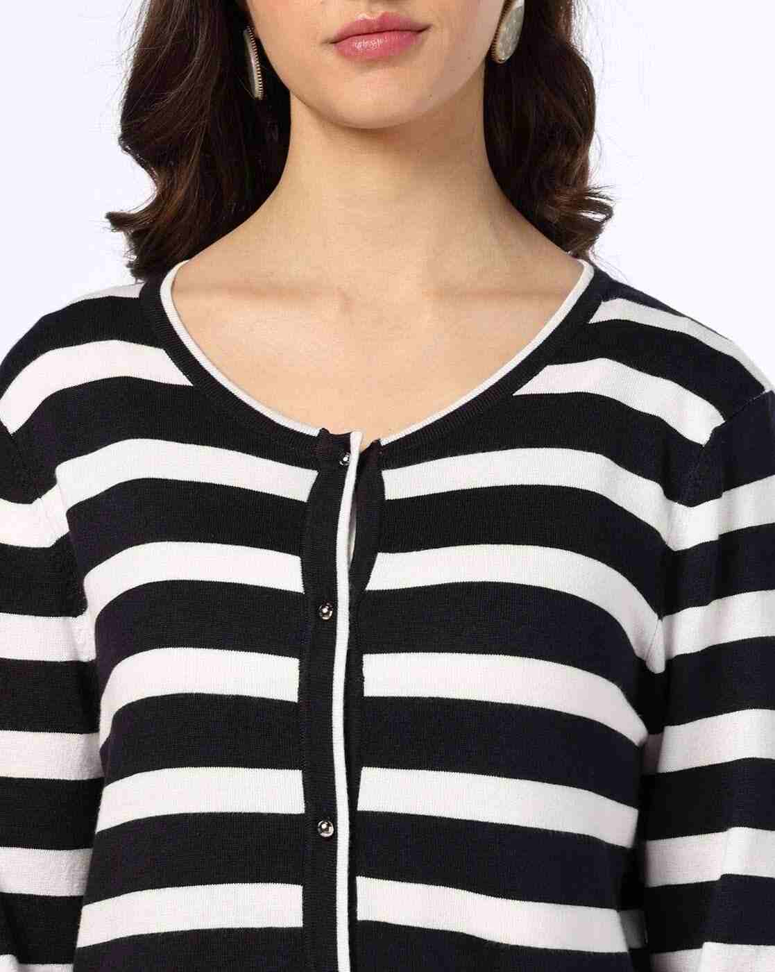FIG | Women Striped Round-Neck Cardigan|3