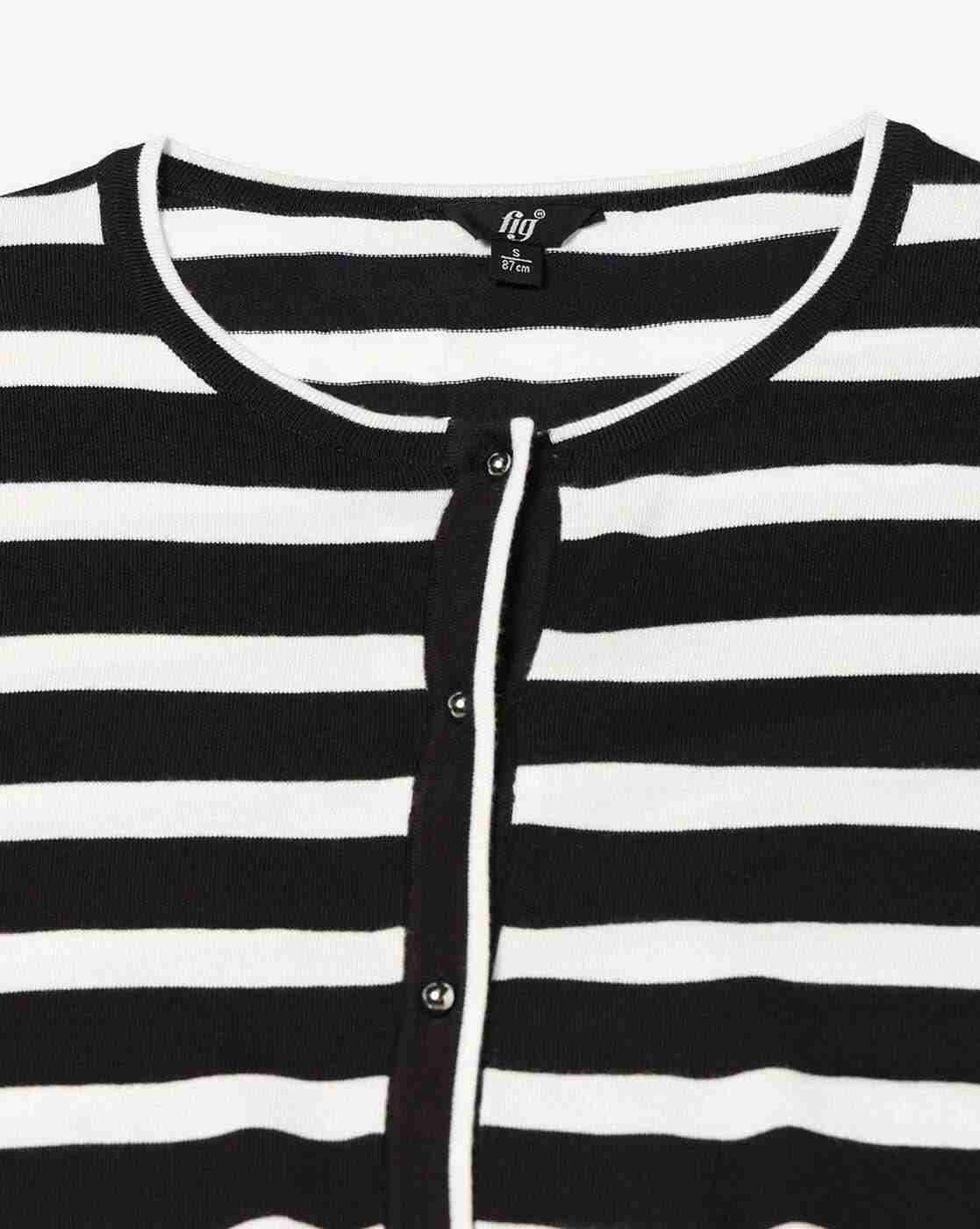 FIG | Women Striped Round-Neck Cardigan|4