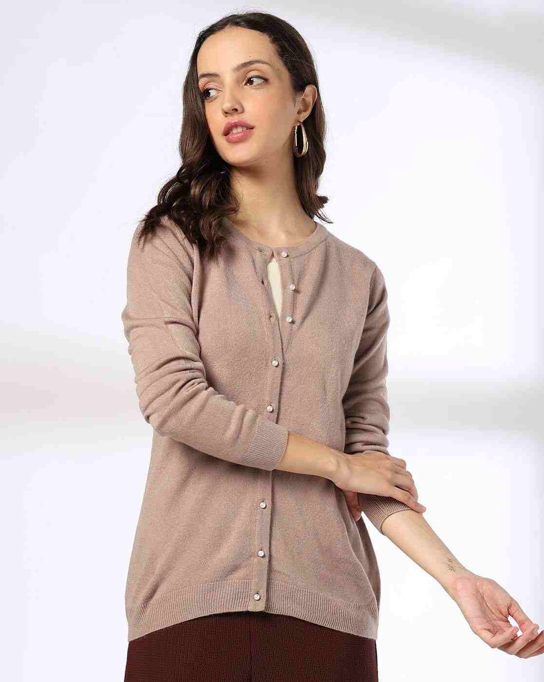 Women Ribbed Round-Neck Cardigan