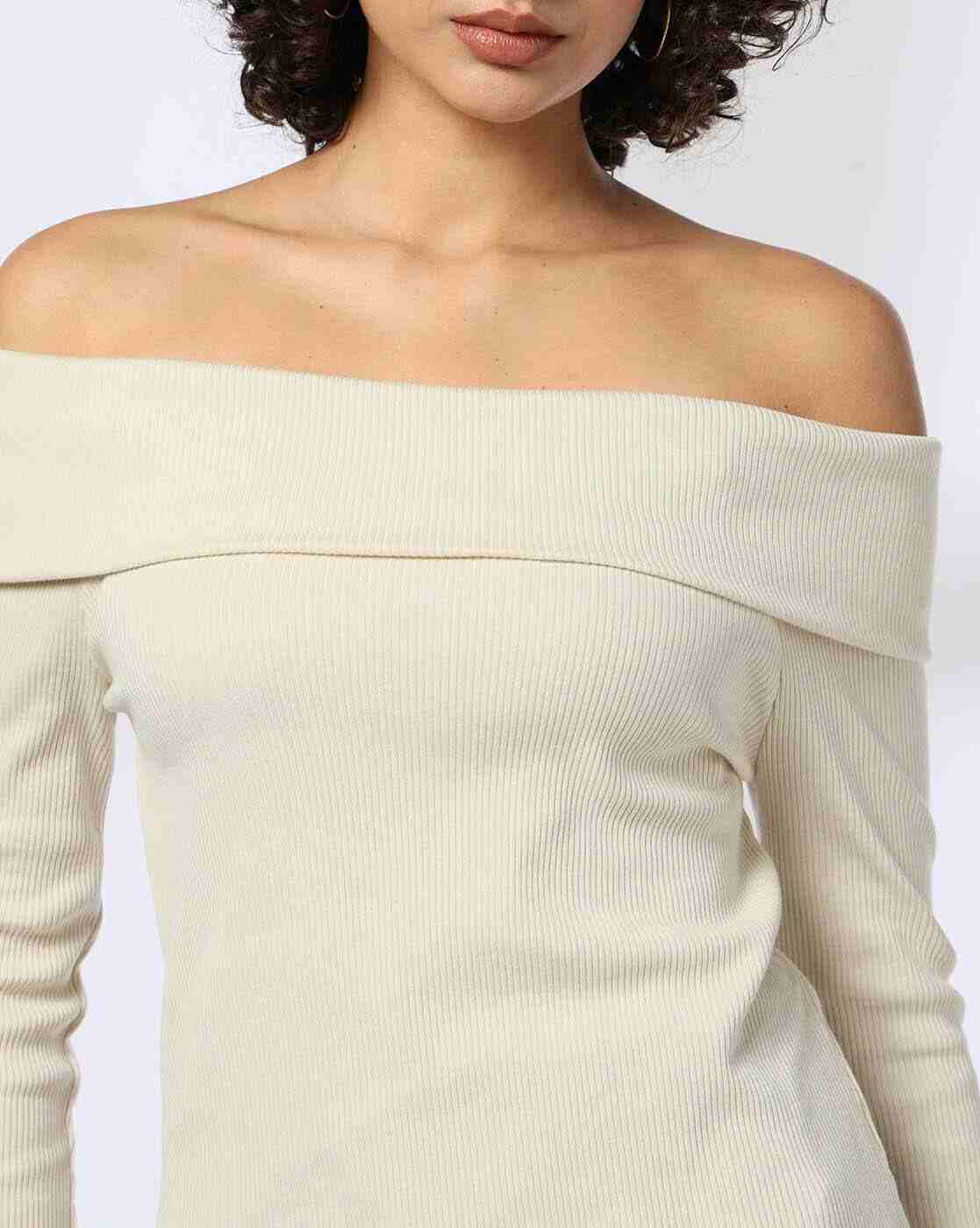 FIG | Women Ribbed Off-Shoulder Slim Fit Top|3