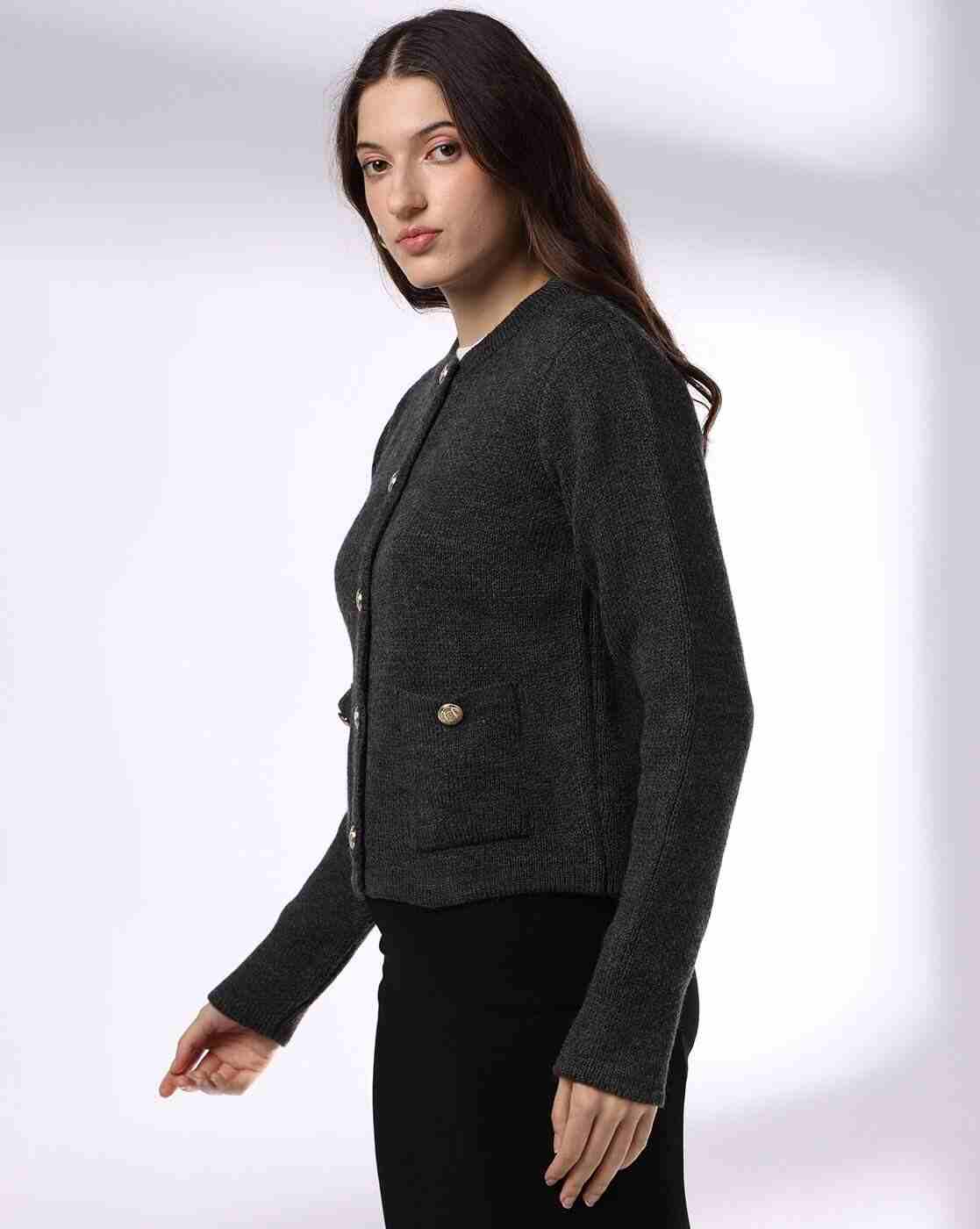 FIG | Women Heathered Round-Neck Cardigan|1