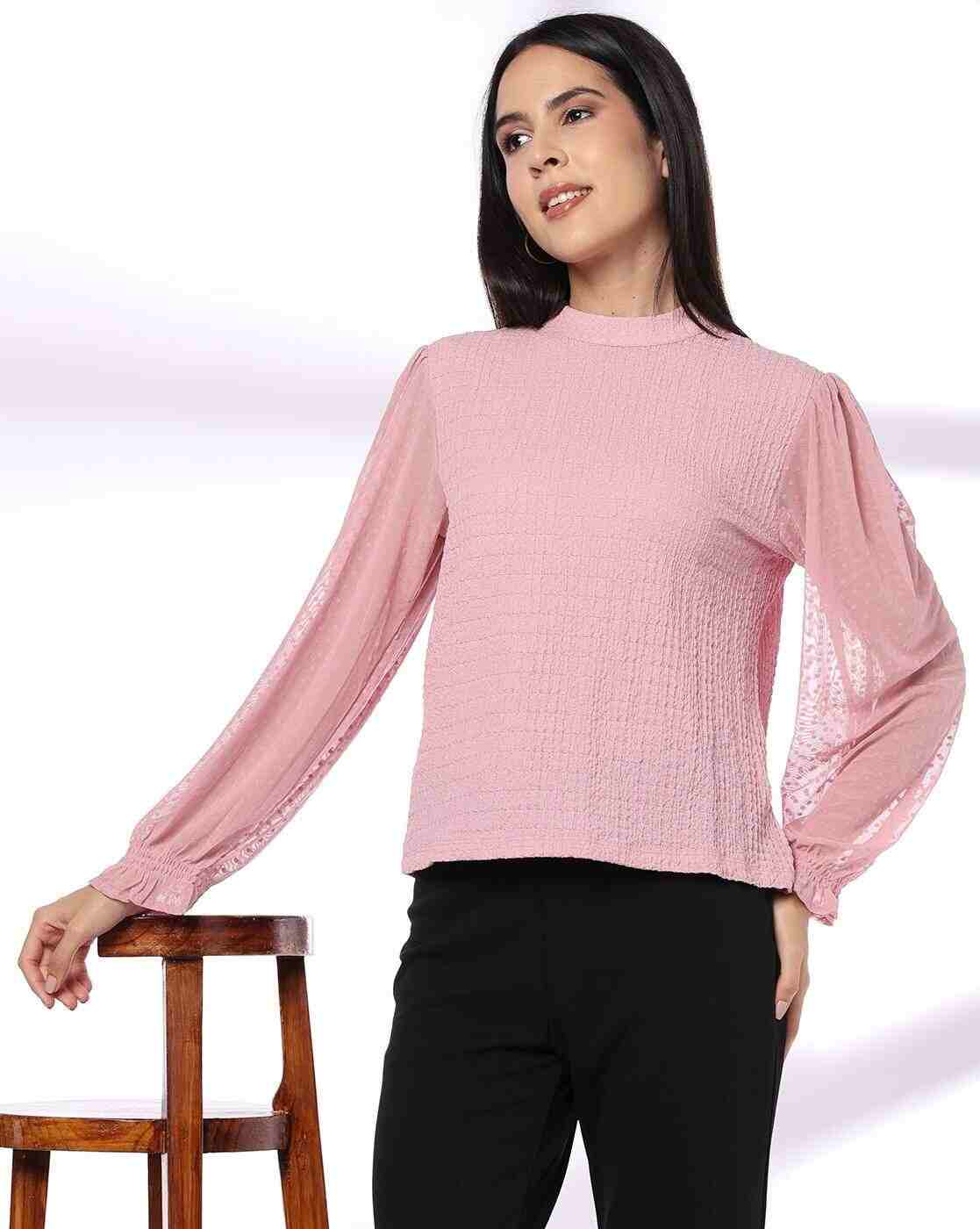 FIG | Women Relaxed Fit Sweatshirt with Mesh Sleeve|0