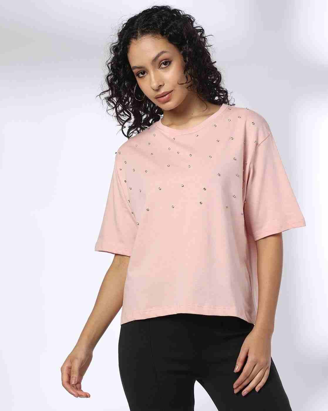 FIG | Women Embellished Relaxed Fit Crew-Neck T-Shirt|0