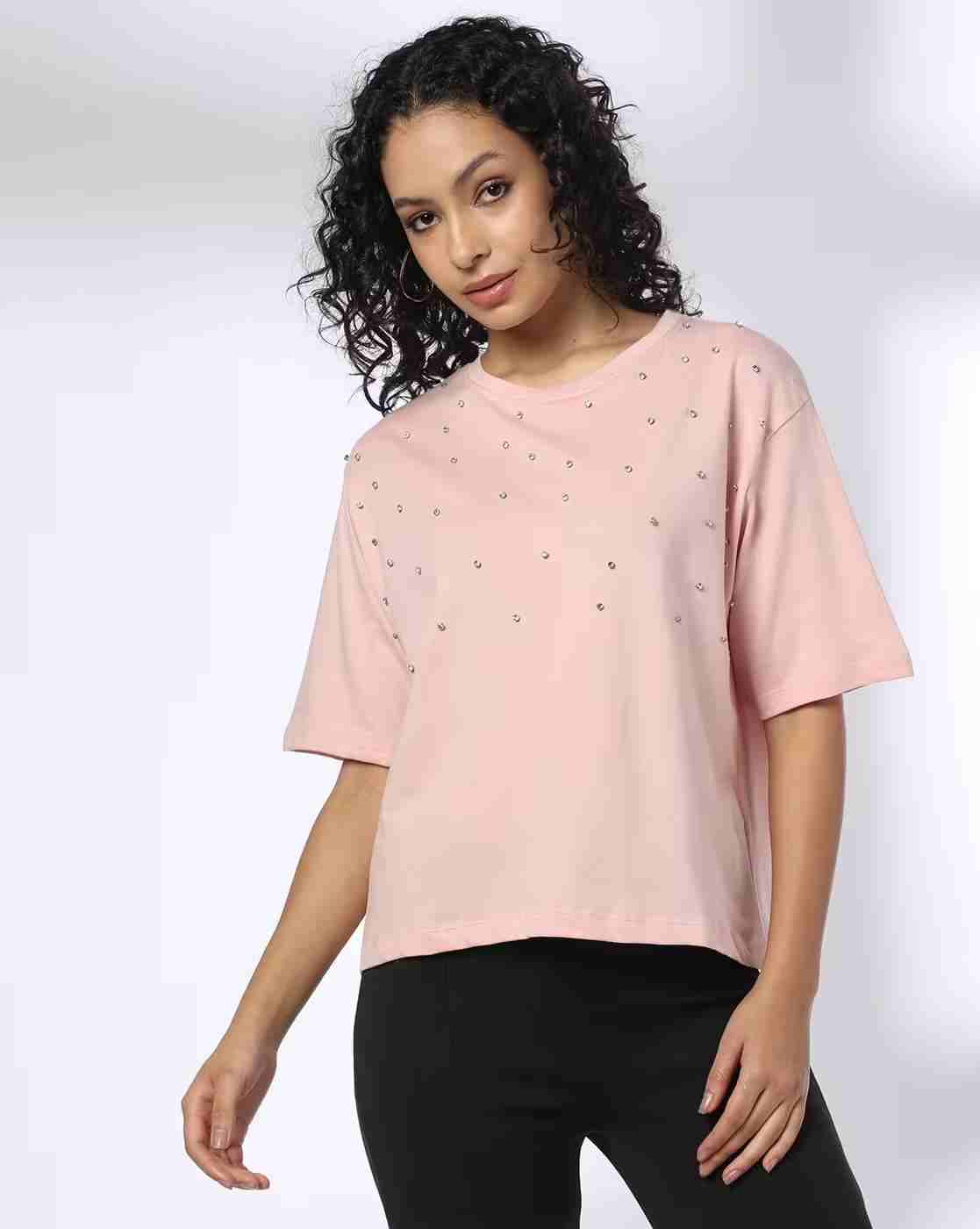 Women Embellished Relaxed Fit Crew-Neck T-Shirt