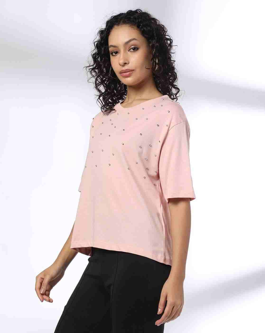 FIG | Women Embellished Relaxed Fit Crew-Neck T-Shirt|1
