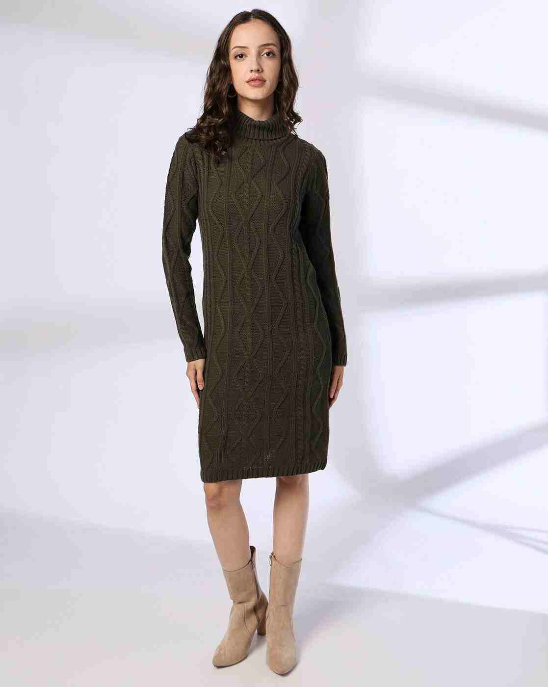 FIG | Women Cable-Knit Turtleneck Bodycon Dress|0