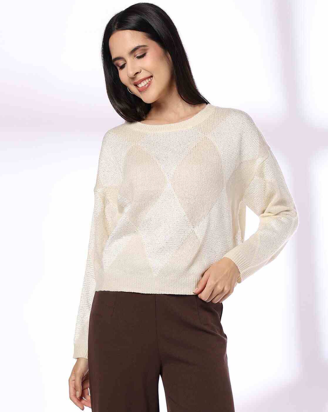 FIG | Women Argyle Pattern Round-Neck Pullover|0
