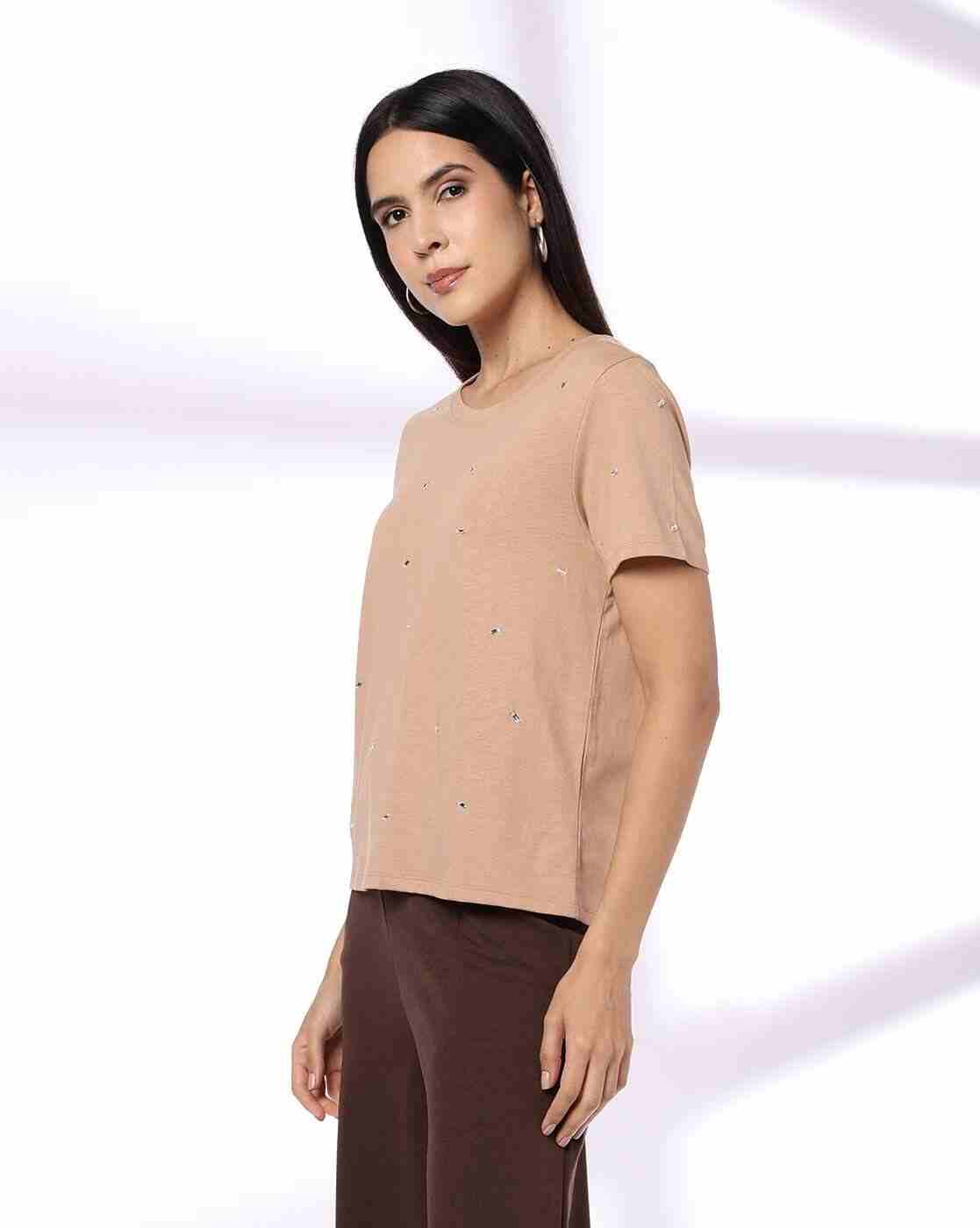 FIG | Women Embellished Relaxed Fit Round-Neck T-Shirt|1