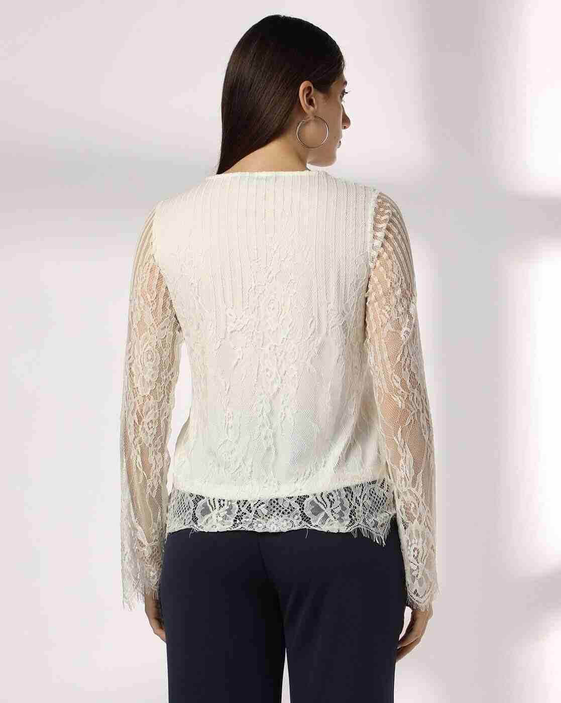 FIG | Women Relaxed Fit Lace Top with Eyelash Hem|2