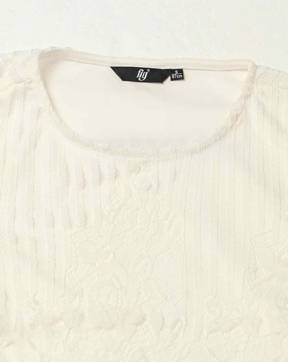 FIG | Women Relaxed Fit Lace Top with Eyelash Hem|4