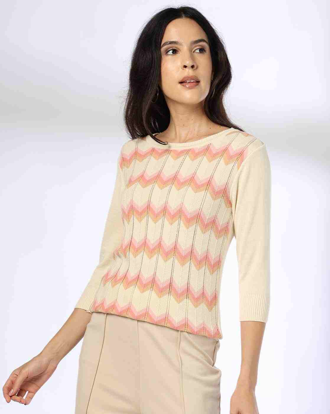 FIG | Women Chevron-Knit Round-Neck Pullover|0