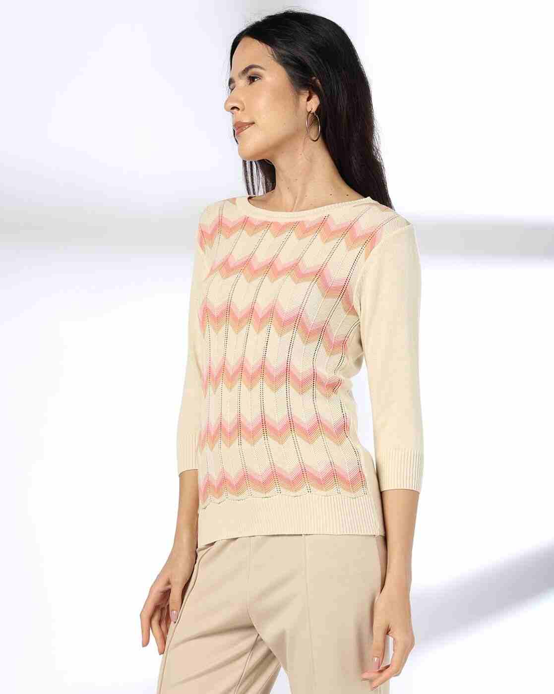FIG | Women Chevron-Knit Round-Neck Pullover|1