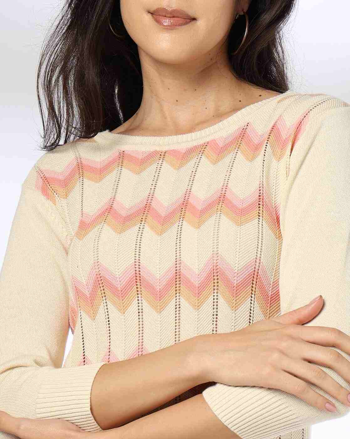 FIG | Women Chevron-Knit Round-Neck Pullover|3