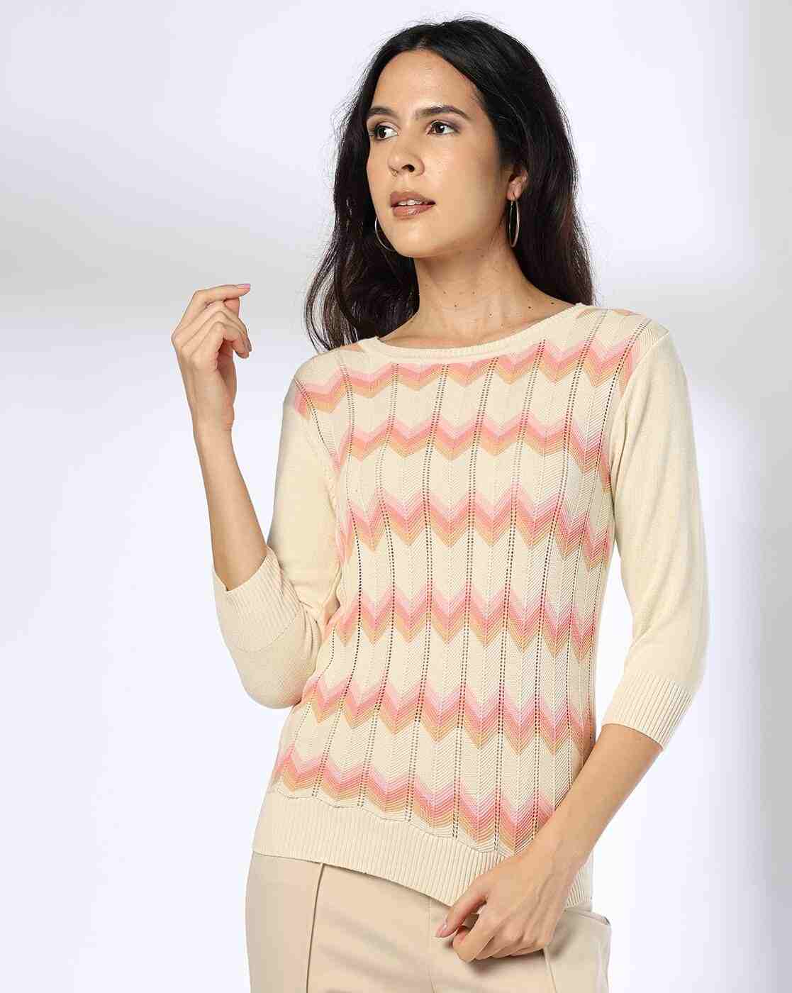 FIG | Women Chevron-Knit Round-Neck Pullover|4