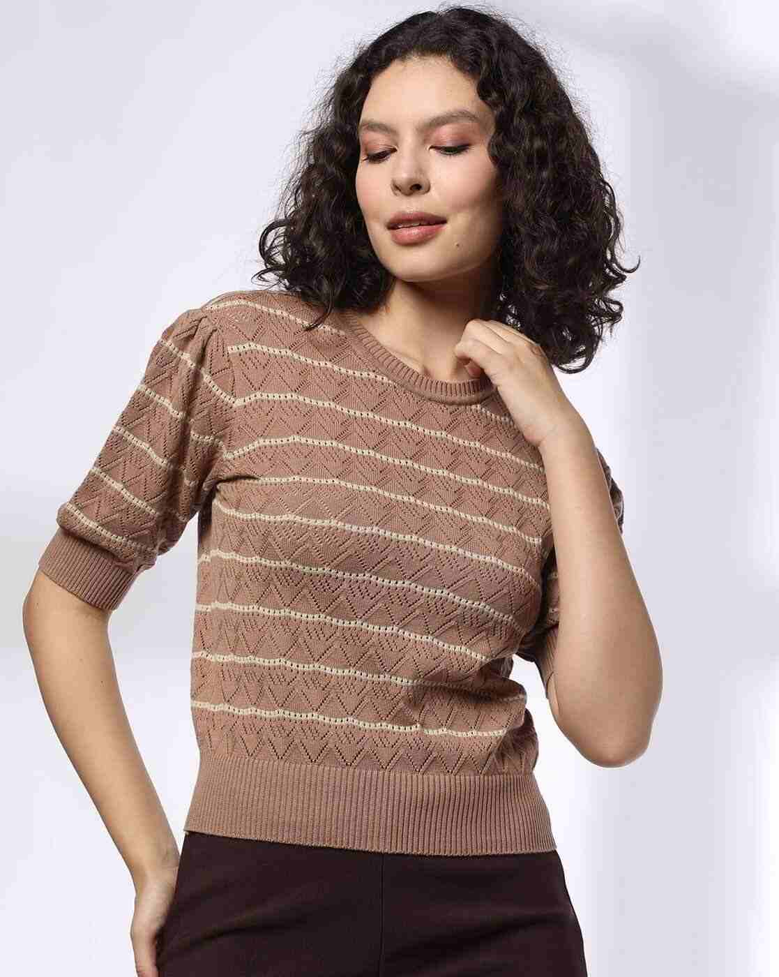 FIG | Women Striped Relaxed Fit Round-Neck Pullover|0